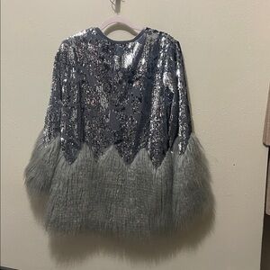 Fabulous  Donna Salyers Furs Silver Sequin Bomber Jacket Faux Fur